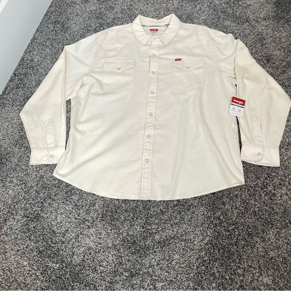 Wrangler 5 Star Premium Cream Cotton Pearl Snap Button Down Shirt NWT Size 2XL - Picture 1 of 11